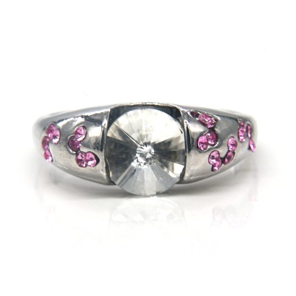 Silver CZ ring with Pink stone accents. - Picture 4 of 4